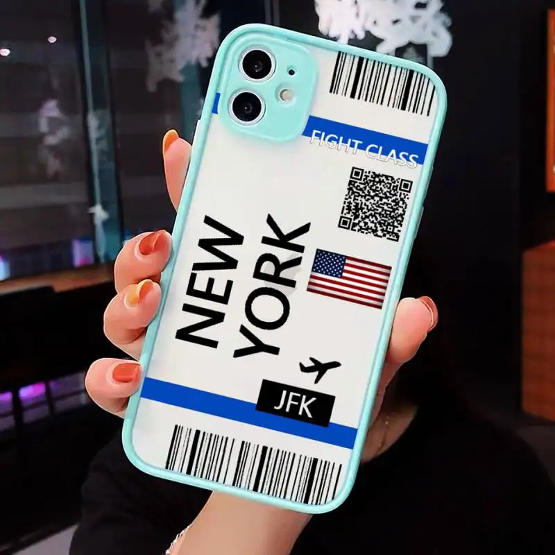 

design Cute FIRST CLASS PLANE TICKET Phone Case matte transparent For iphone 7 8 11 12 plus mini x xs xr pro max cover