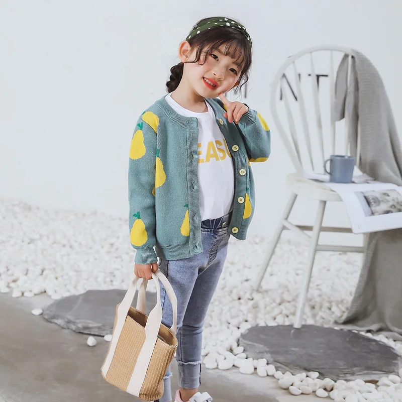 Свитер для девочек новинка 2019 вязаный свитер куртка Детский с принтом груши