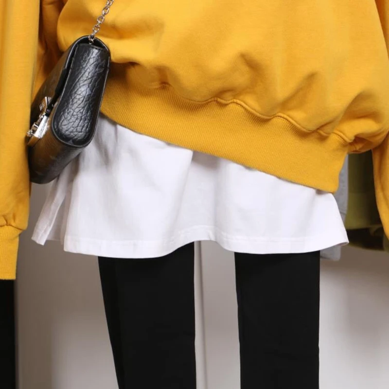 

Korean Women Layered False Fake Hem Solid Color Elastic High Waist Detachable Pleated Skirt Side Split Decorative Bottom M7DD