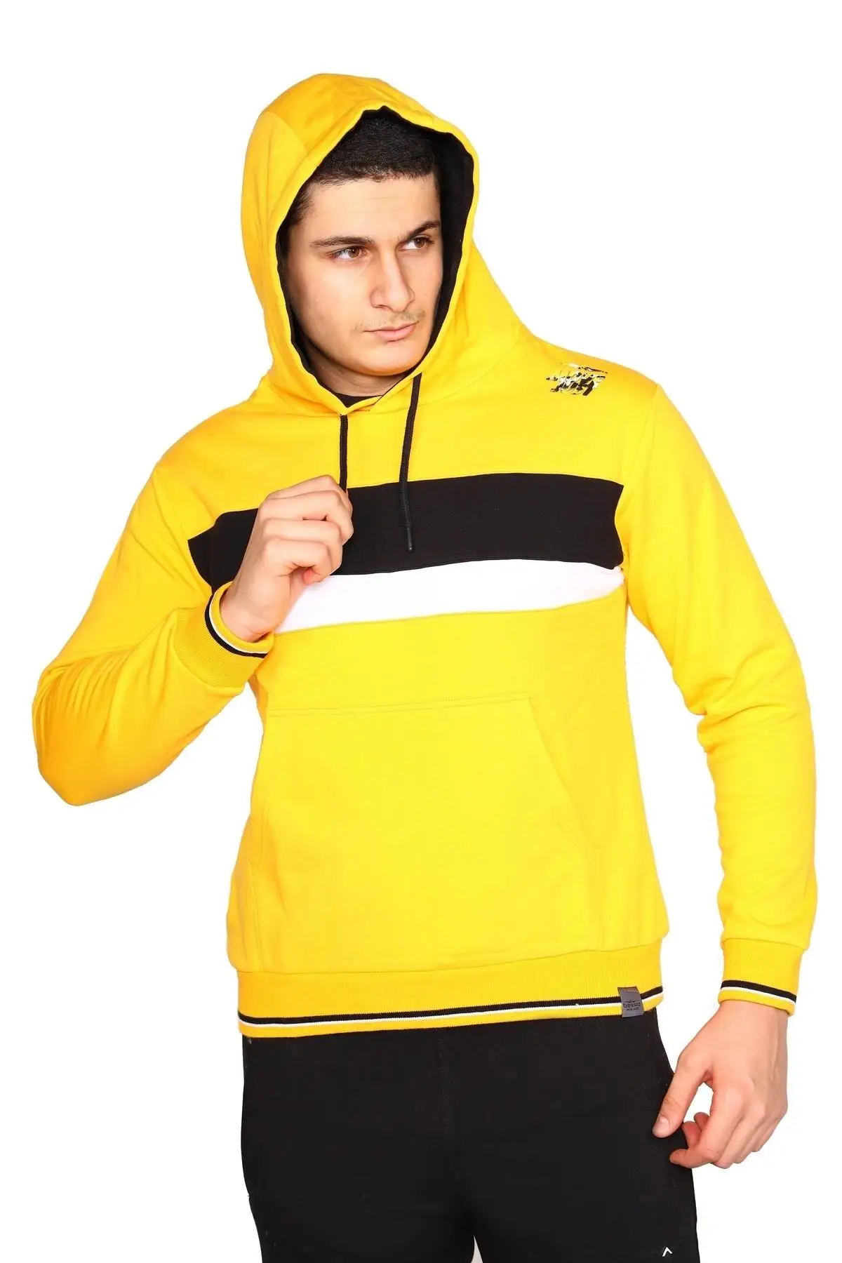 Желтый с капюшоном и карманом кенгуру 100% хлопок | Мужская одежда