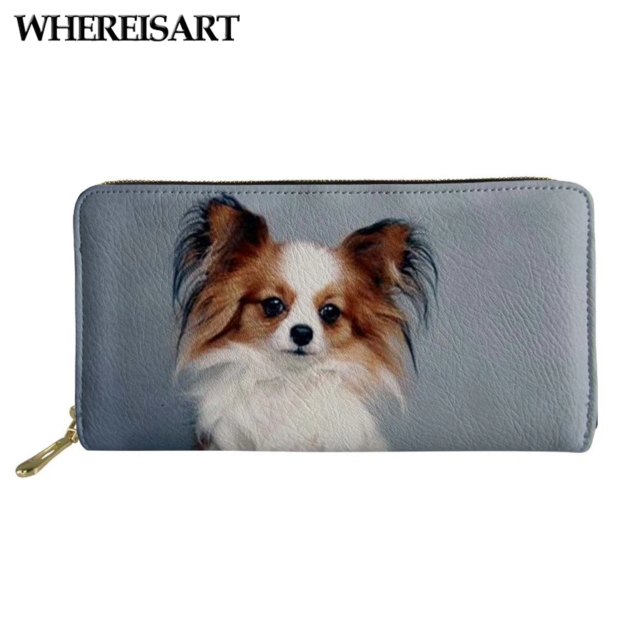 WHEREISART новый модный длинный кошелек на молнии милый чихуахуа бордюр колли собака