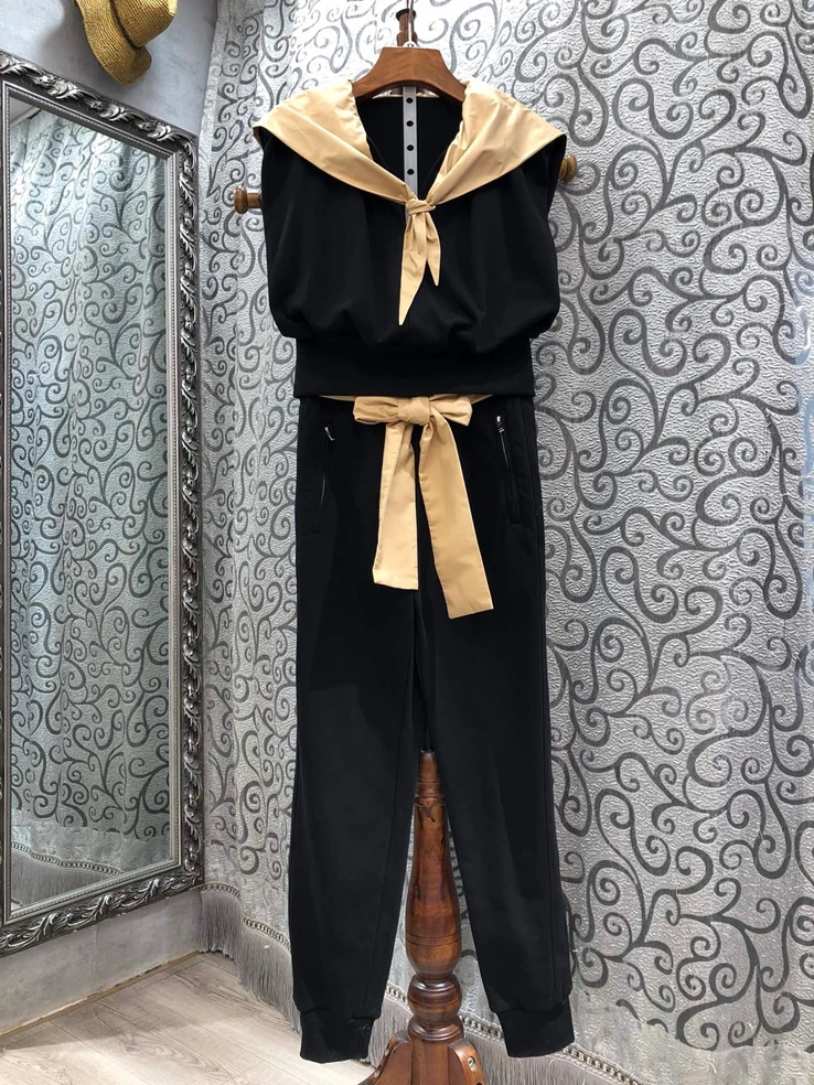 Sweatshirt Sets 2021 Spring Summer Casual 2 Piece Tracksuit Women Hooded Sweatshirt Tops+Ankle Length Grey Black Pant Sets Crop
