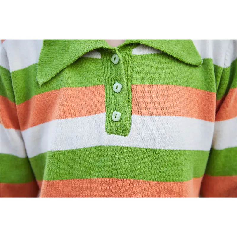 Женское трикотажное платье-поло HG платье в радужную полоску с длинными рукавами