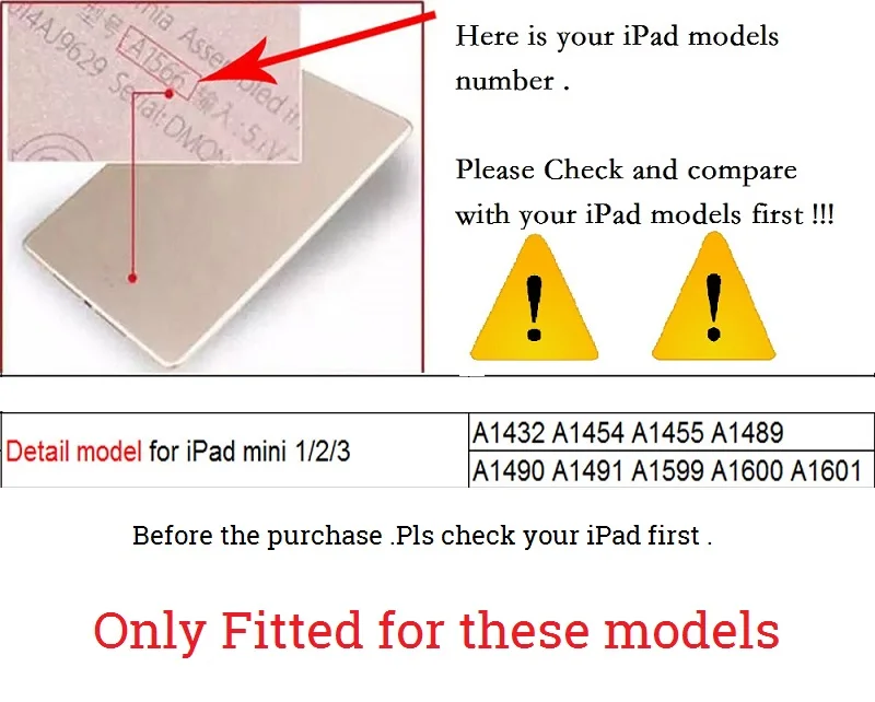 Тонкий чехол-книжка с подставкой для iPad mini 2 3 чехол A1432 A1490 умный из ПВХ 1 функцией