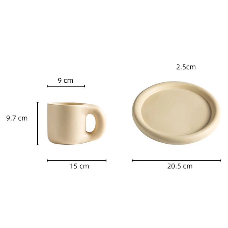 

Nordic Cream Splash-ink Fat Handel Mugs With Round Plate Handmade Ceramic Tea Milk Water Cups Home Kitchen Tableware Decor Gifts