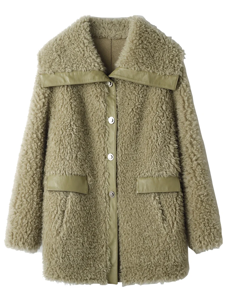 

Coat 2021 Autumn/winter New Wool Female Wide-waisted Thick Warm Fur Covered Button Turn-down Collar Coats for Women
