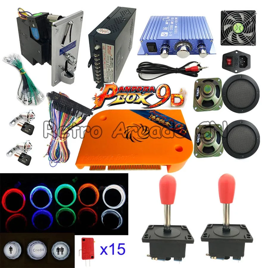 Spain joystick DIY аркадные Связки комплекты деталей видеоигры Pandora Box 9D 2226 в 1 с блоком питания кабель Jamma джойстик световая кнопка - Цвет: Spain joystick