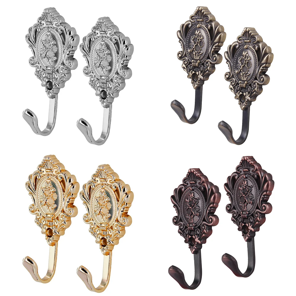 

Rose Pattern Vintage Alloy Drapery Curtain Holdbacks Tieback Hooks 2Pcs
