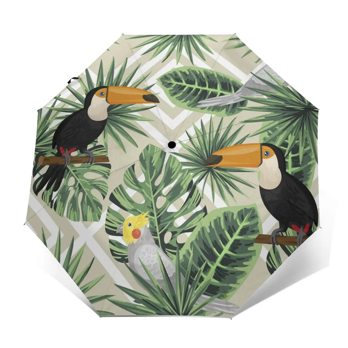 

Sunny Umbrella Tropical Leaves And Birds Automatic folding portable men women umbrella Sunscreen rain Windproof beach parasol