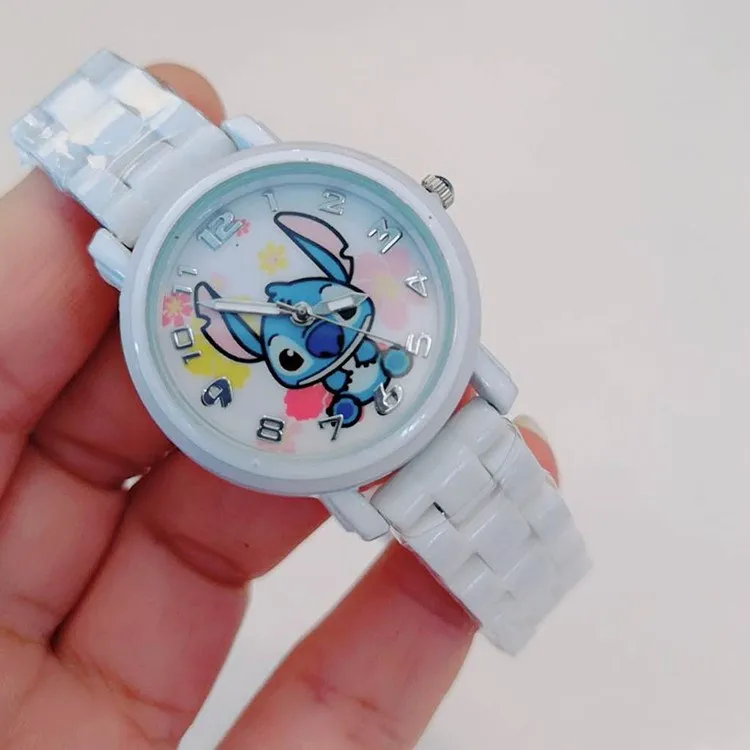 

Hot Disney stitch children's watch Boy girl cartoon toy Imitation ceramics waterproof clock Action Figure Model Kids Cartoon Toy