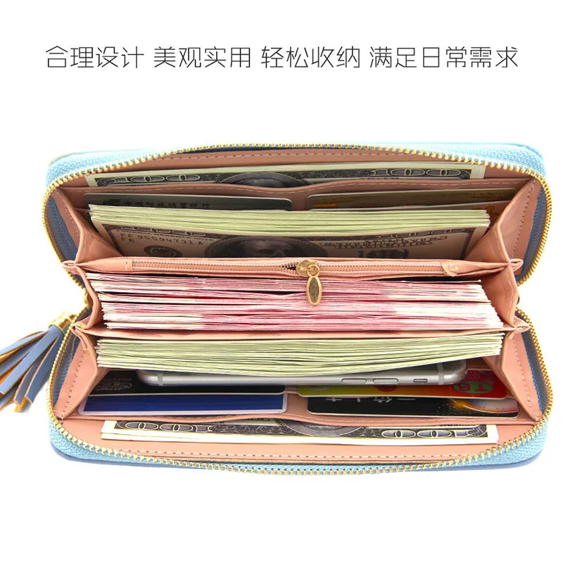 

New lady wallet long Korean fashion color crash handbag zipper mobile phone bag 2019 fashion women's wallets