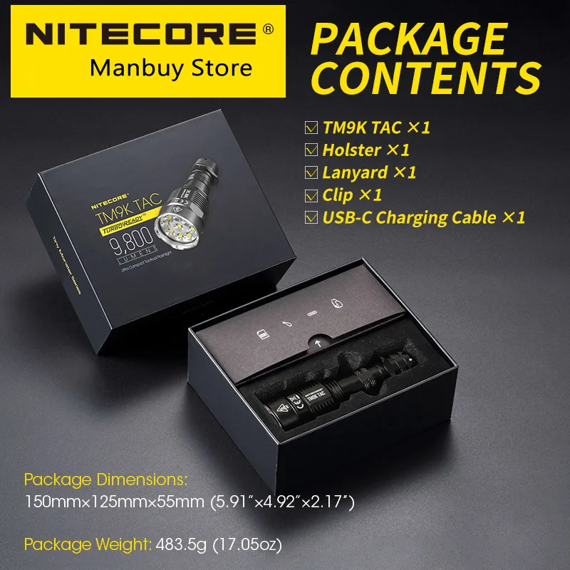 Скидка Фонарик NITECORE TM9KTAC тактический, 2021 лм, перезаряжаемый от USB, мощный светодиодный прожектор, супер яркий, встроенный аккумулятор 5000 мАч Дешево Фонарик NITECORE TM9KTAC тактический, 2021 лм, перезаряжаемый от USB, мощный светодиодный прожектор, супер яркий, встроенный аккумулятор 5000 мАч