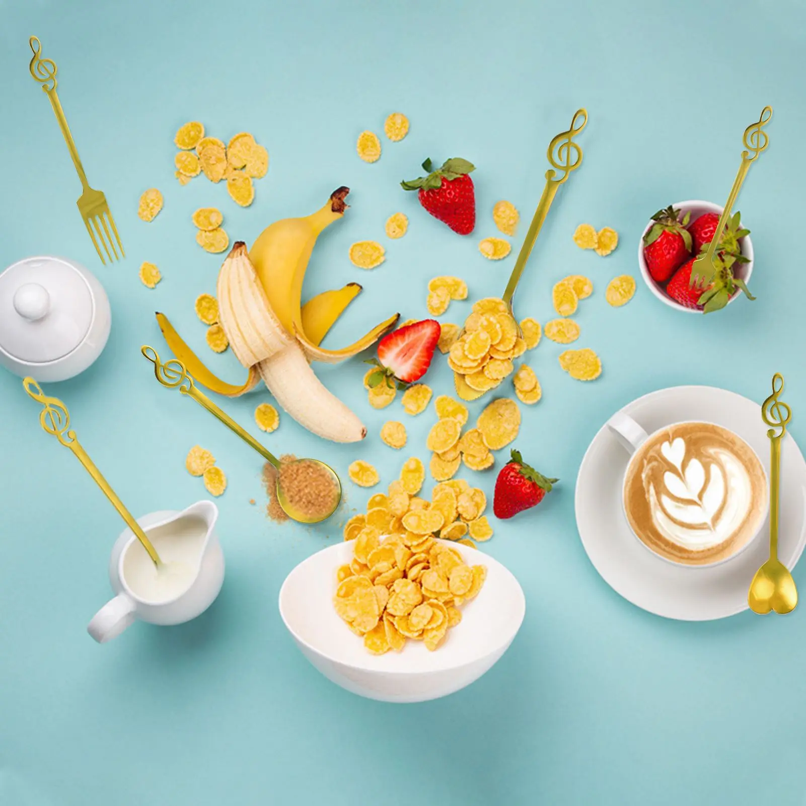 

6Pcs Cutlery Set Stainless Steel Tableware Dessert Fork Tea Spoon Knife Silverware Kitchen Dinnerware Flatware Kitchen Tools