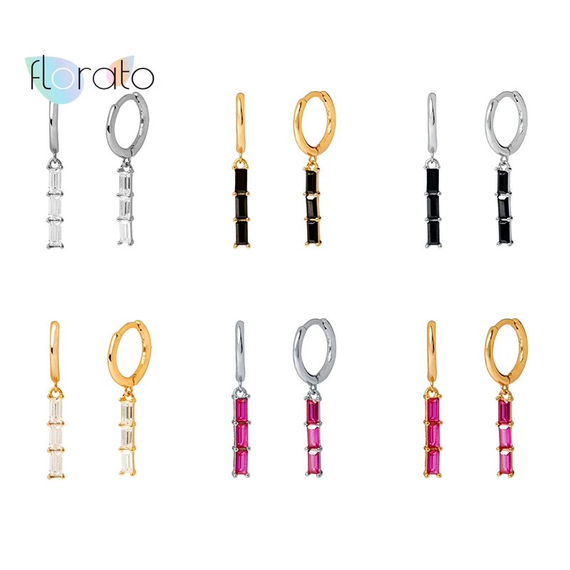 

925 silver ear buckle Huggie Hoop Earrings For Women Rainbow Black Crystal Zircon Water Drop Hanging Prevent Allergy Earrings