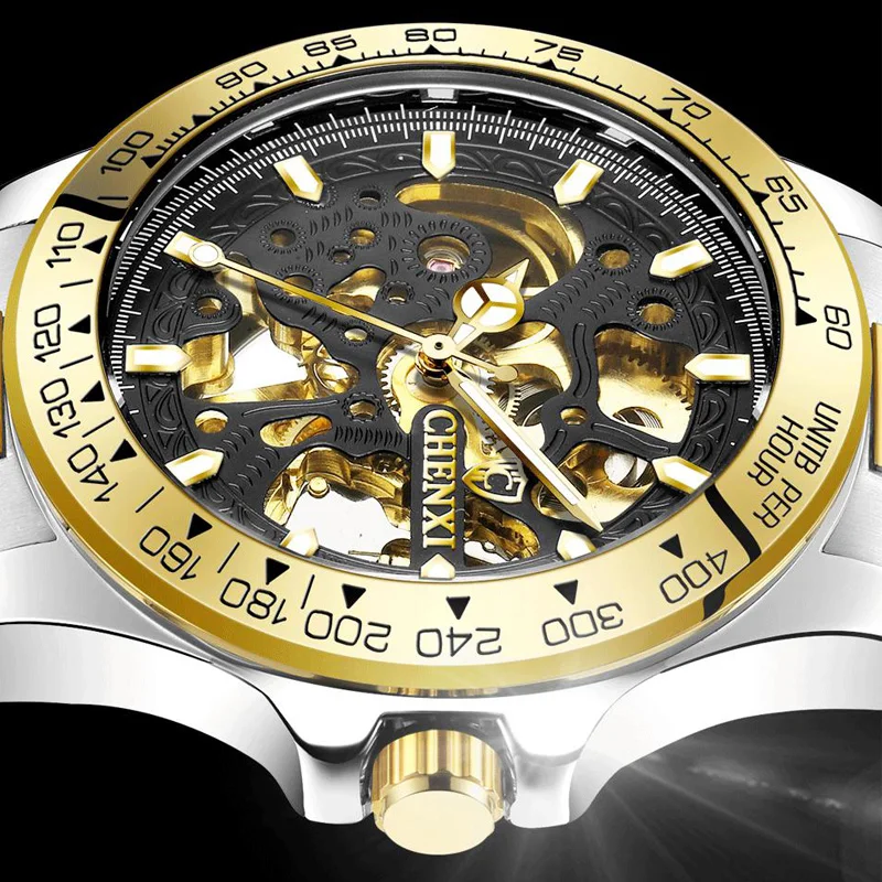 Часы наручные мужские автоматические брендовые золотистые механические