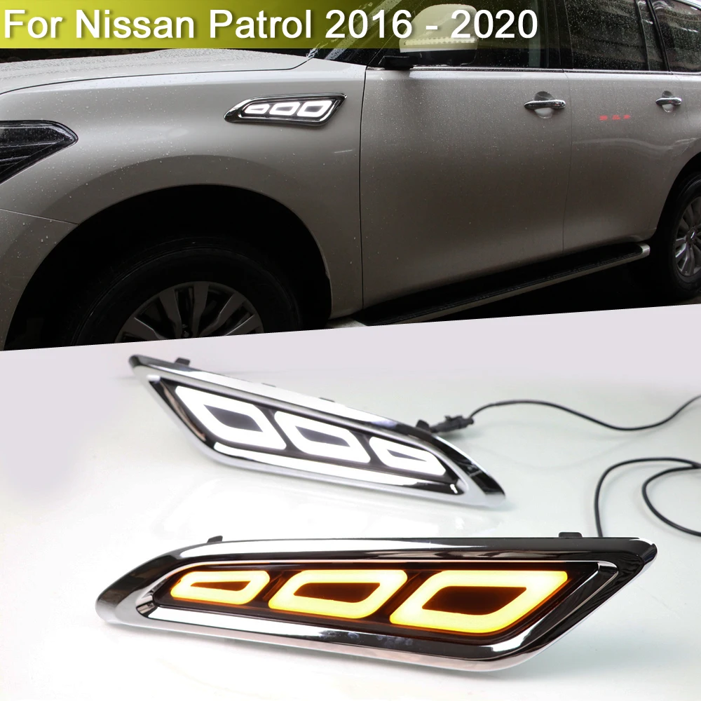 

Светодиодный габаритный фонарь с боковым крылом для Nissan патруль 2016, 2017, 2018, 2019, 2020, желтый, светильник Тель поворота, белый свет, ходовой фонарь