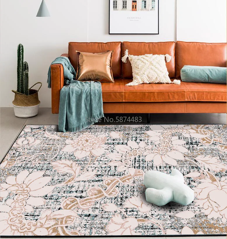 

Fashion Modern Art Abstract Black Pink Orange Floral Kitchen Living Room Bedroom Bedside Carpet