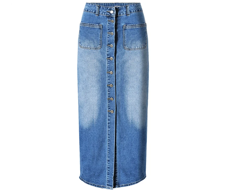 

2021 High Waist Women Denim Skirts Buttons Plus Size Jeans Skirts Short Pockets Street Style Midi Skirt Female Ankle-Length