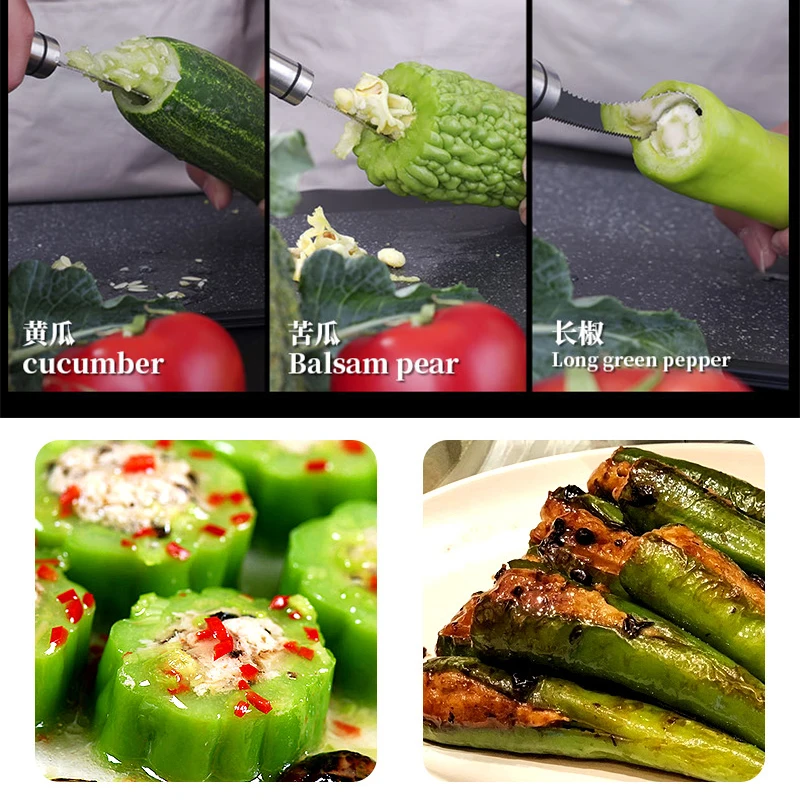 

Cutting Pepper Corer Knife 304 Stainless Steel Household Crispy Pepper Deseed Cucumber Bitter Melon Corer kitchen Gadgets
