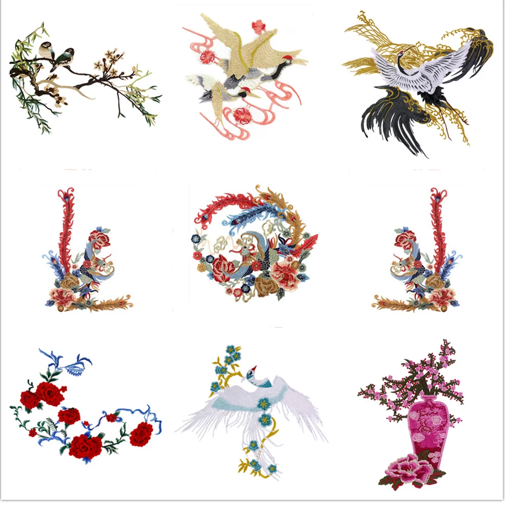 Цветок сливы птицы Декор цветок ваза аппликация Одежда Phonenix DIY Вышивка нашивки ткань пришить платье одежда аксессуары
