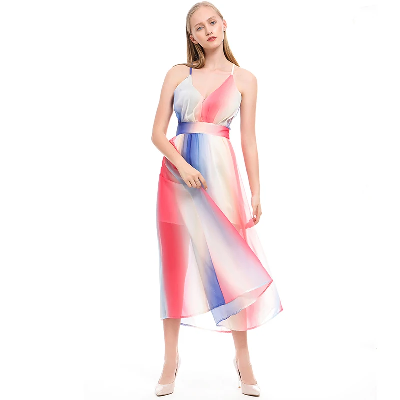 Женское платье без рукавов на тонких бретелях сексуальное с глубоким v образным