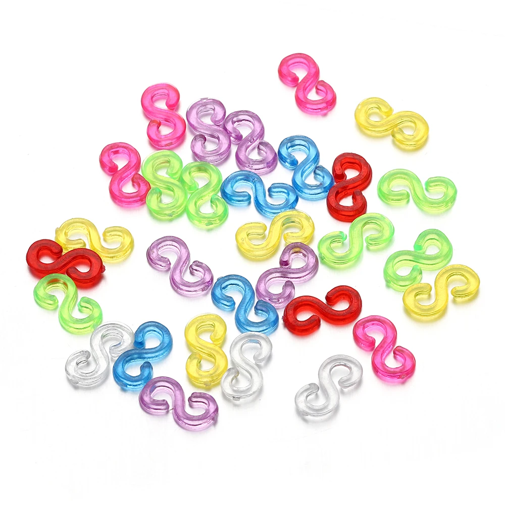 500pcs 11x6mm Colorful Transparent S Clips Connector Rubber Clasp Bracelet Necklace Closure Hook for Jewelry Making DIY Findings | Украшения