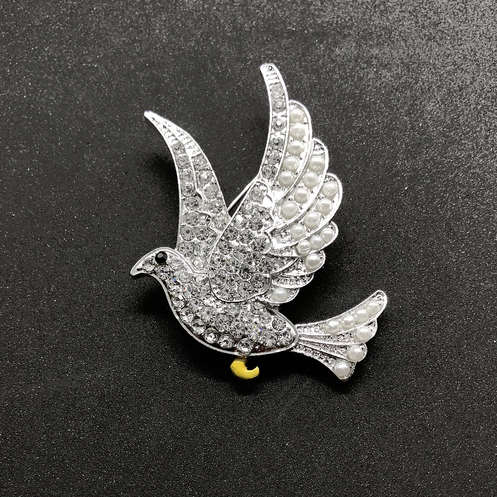 

Exquisite Rhinestone Imitation Pearl Inlay Metal Pigeon dove Charm Brooch for best ZETA PHI BETA sorority society Jewelry Brooch