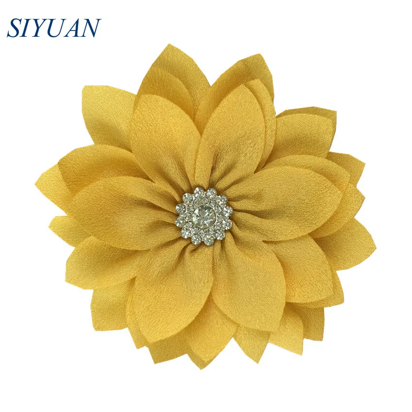 9-gold 50pcs/lot 9cm Multy Layer Fabric Flower with Rhinestone Chic Lotus Flower Kids Lovely Headwear Accessories High Quality TH300 - Цвет: 9-gold