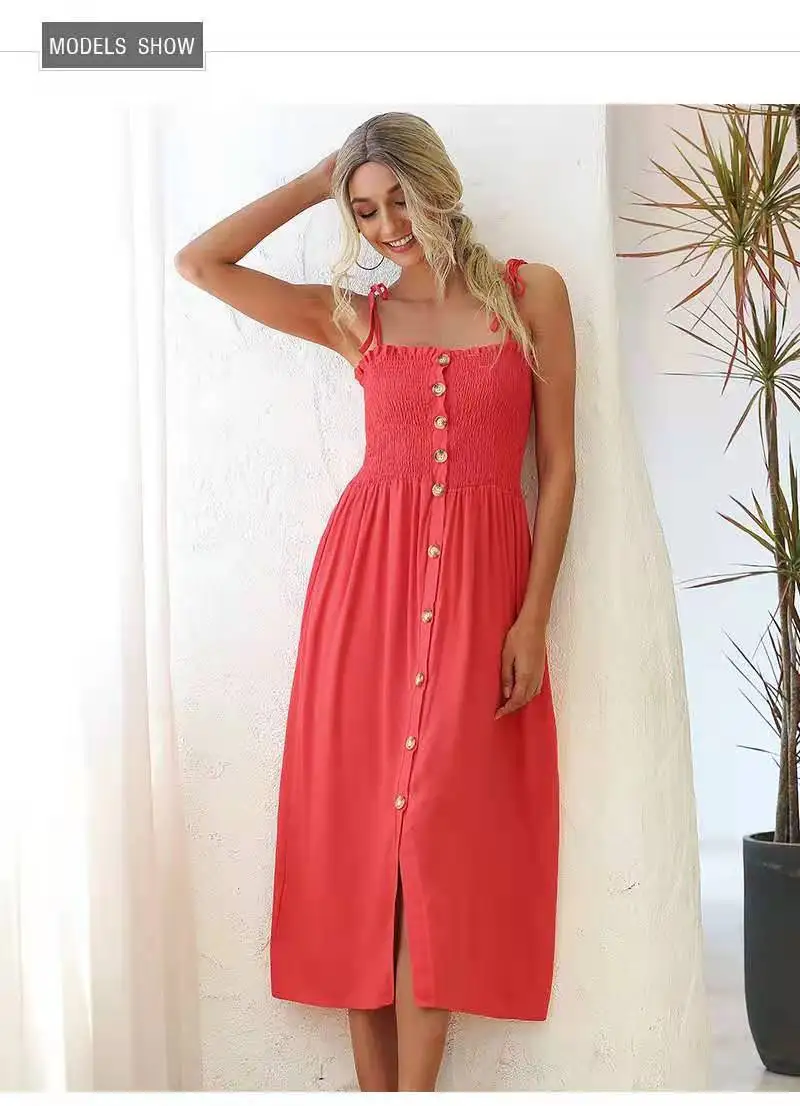 

New summer sexy sling button halter dress women