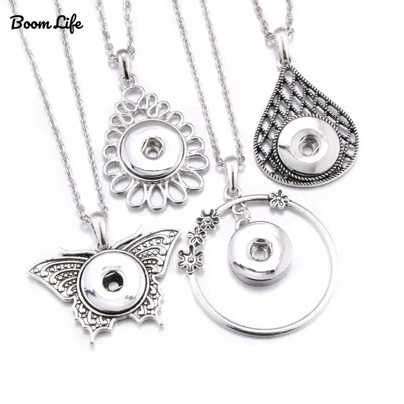 

Boom Life Snap Jewelry Metal Butterfly Snap Button Necklaces 18mm Snap Pendant Necklace For Women Girls DIY Jewelry