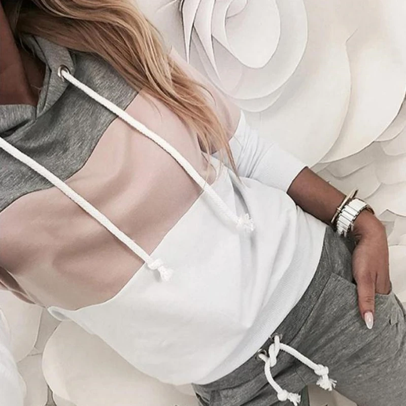 

Female Fashion Tops 2022 Autumn Winter New Trendy Women's Warm Color Block Stitching Long-sleeved Casual All-match Hoodies