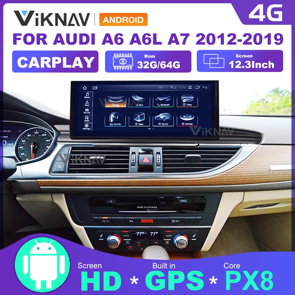 Автомагнитола 2DIN 12 3 дюйма Android 11 для Audi A6 A6L A7 2012-2019 GPS-навигация мультимедийный