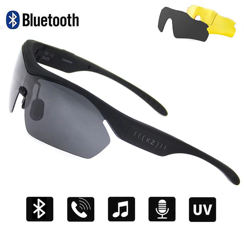 구매 Conway 스포츠 선글라스 블루투스 헤드셋 터치 컨트롤 스마트 안경 음악 및 전화 야외 안경 교환 가능 렌즈