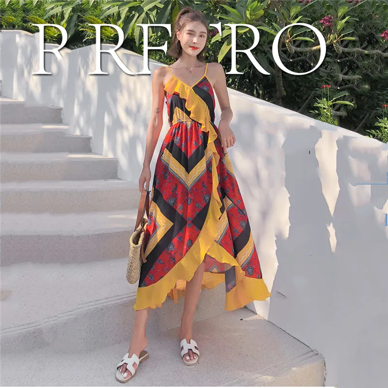 Летнее винтажное пляжное платье в богемном стиле для отпуска на море Новинка 2020