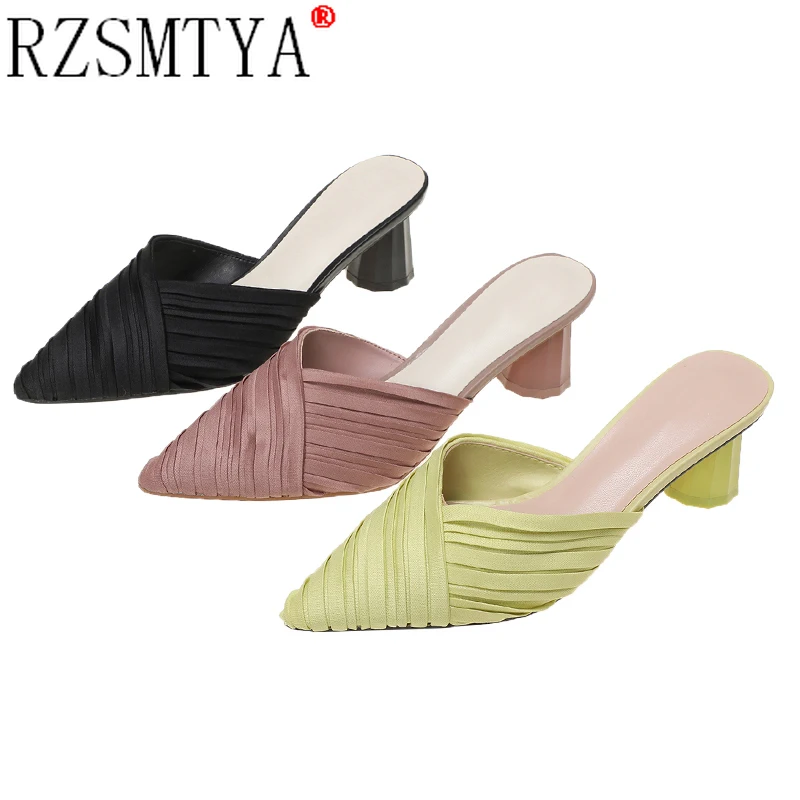 

Pointed Mid Heels Slippers Women Summer Shoes Sexy Sandals Breathable Mules Shallow Slides Shoes
