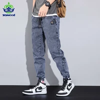2021 autumn loose mens jeans text embroidery baggy elastic waist harlan cargo jogger brand trousers male grey large sizes m 8xl