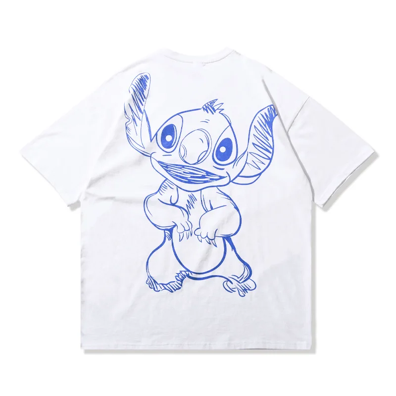 

Hand Paint Stitch Hip Hop Oversize Couple T Shirt Men Streetwear Harajuku Tshirt Half Sleeve Cotton Loose HipHop T-Shirt White