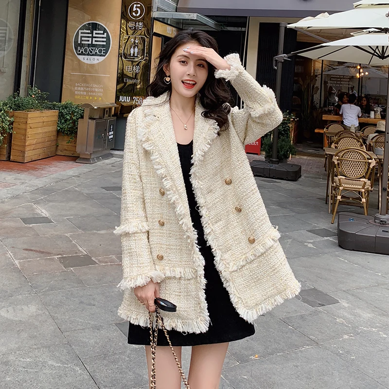 

2021 spring new Korean style loose small suit female net red tweed small fragrance design sense niche jacket trend