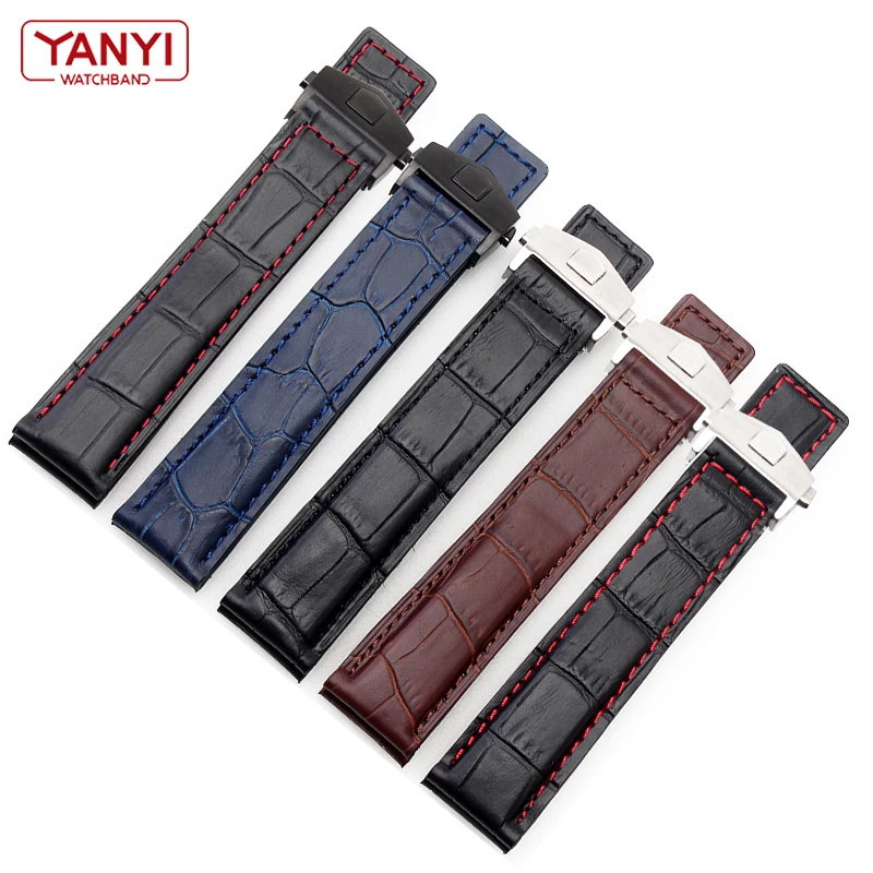 Genuine leather bracelet 19mm 20mm 22m for tag heuer watchband men wristwatches band accessories fold buckle leather watch strap