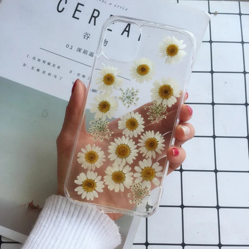 Милый чехол Tfshining Ins для телефона с настоящими цветами iphone 11 XS Max XR 6 6S 7 8 Plus Pro ручная