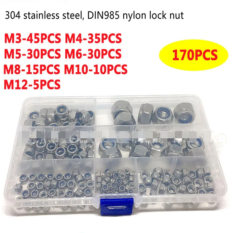 

304 stainless steel nylon lock nut M3-M12 self - locking nut bolts and nuts quick release m nut