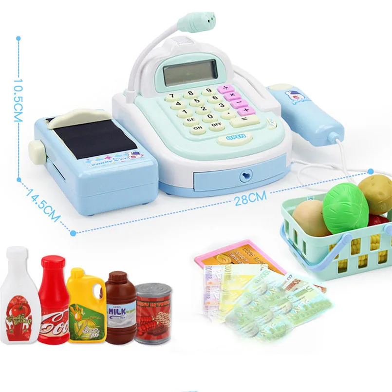 

Mini Simulation Supermarket Cashier Cash Register Toy Checkout Counter Foods Goods Kids Toy Pretend Play House Toys For Girls