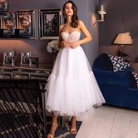 modest short wedding dresses cheap vestido de noiva curto 2021 pleated mid length bride dress vintage wedding gowns plus size
