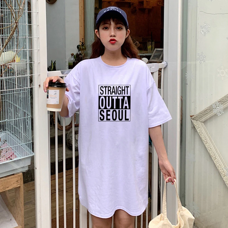 Женская футболка из сеула с коротким рукавом и принтом букв | одежда