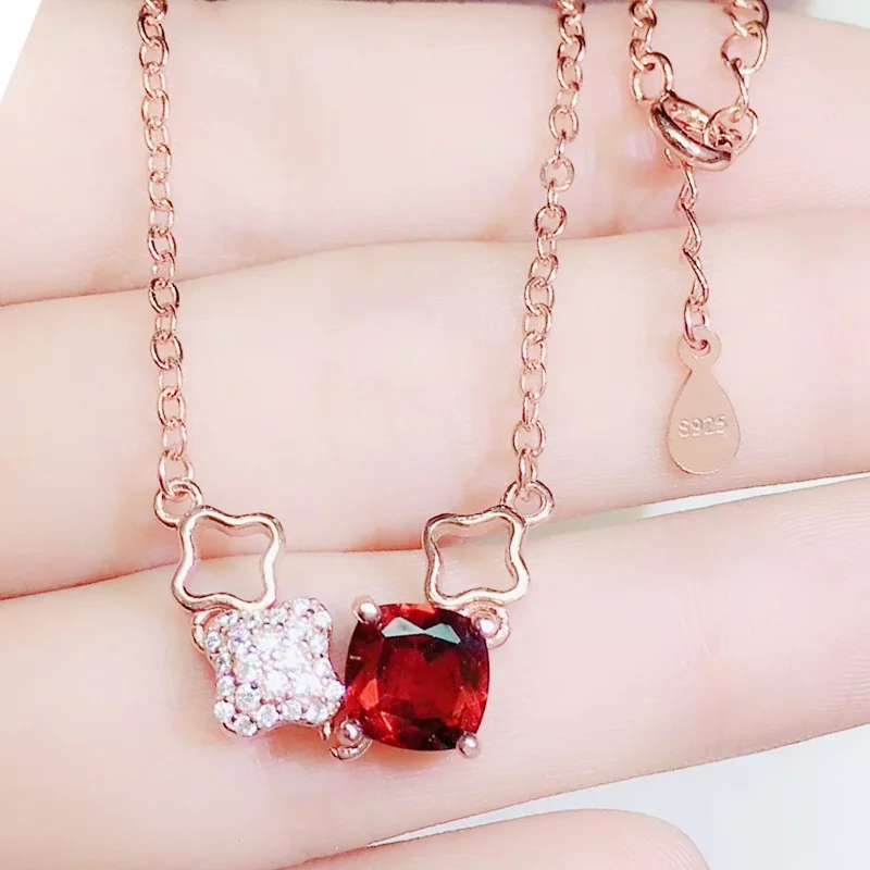 Натуральное натуральное гранат или голубой топаз квадратное ожерелье 1.3ct