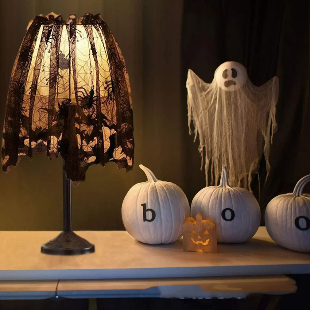 Halloween Lampshade Black Lace Bat Spider Web Table Cloth Family Door Curtain Fireplace Towel | Лампы и освещение