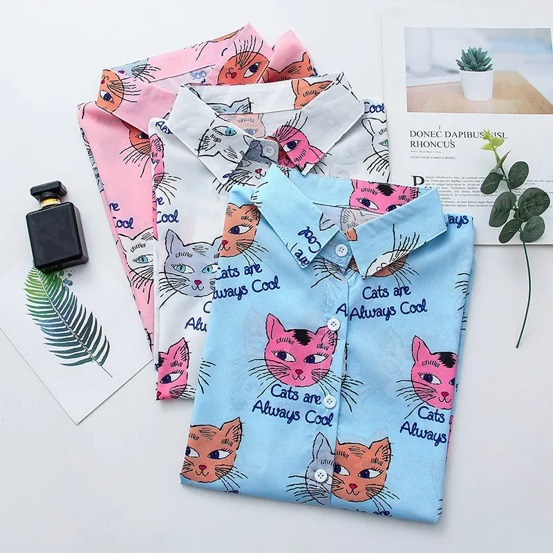 

Summer Blouse Women Tops Harajuku Blouse Women Cat Print Short Sleeve Blouses Shirts Female Streetwear sweet cute tee