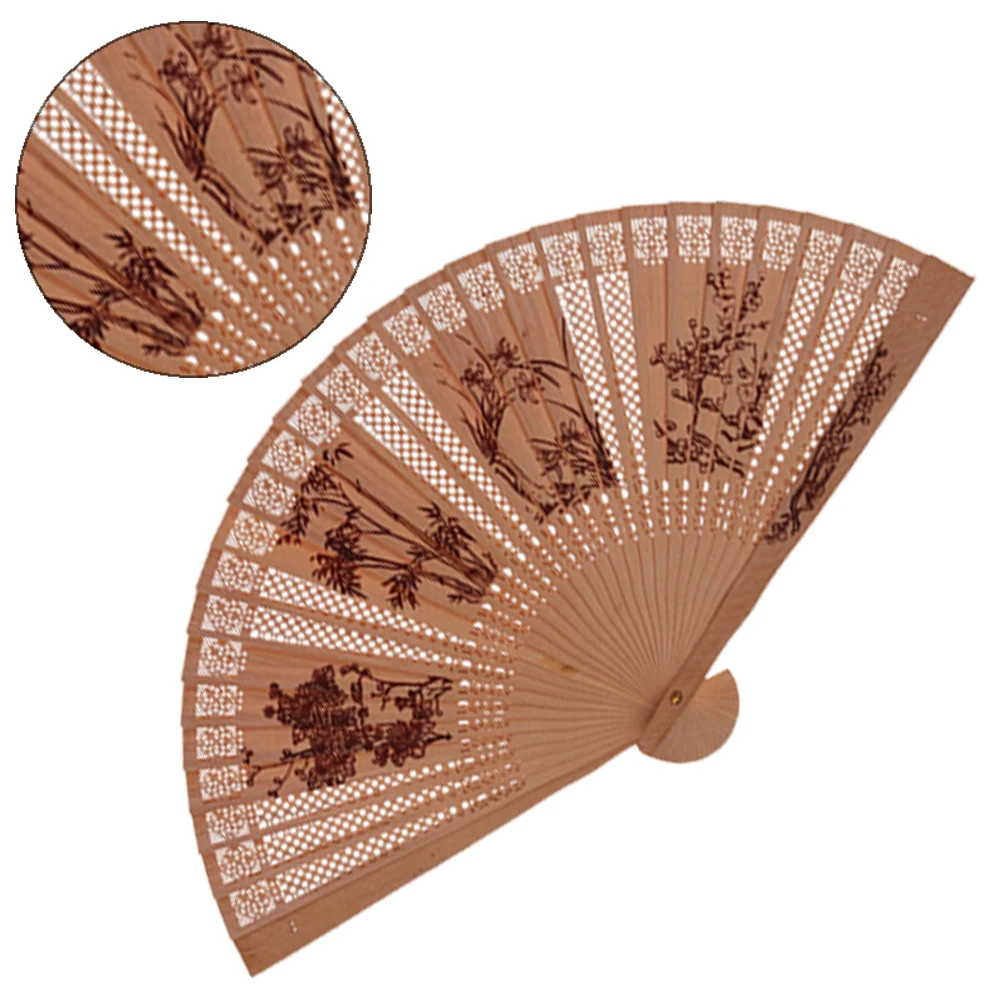 Китайский Японский складной веер оригинальный деревянный ручной Цветок