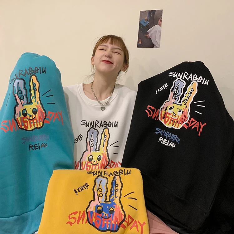 

XZ731 2021 new Street style velvet thickening graffiti letter printing loose Sweatshirts