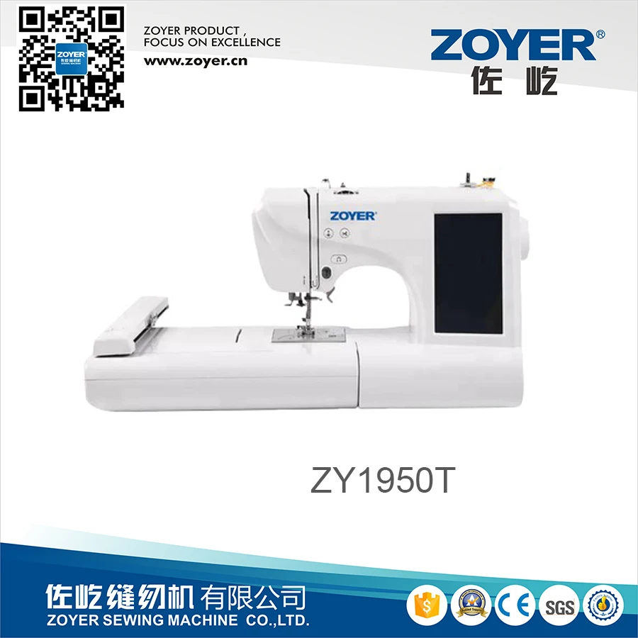 Домашняя швейная машина ZOYER ZY1950T с сенсорным экраном для вышивки и отверстий в